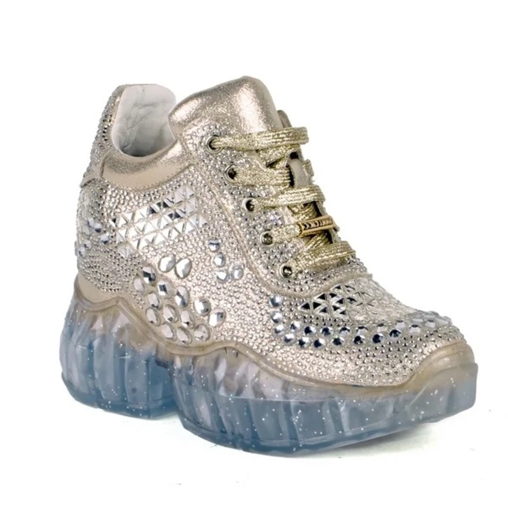 Gold Crystal Embellished Platform Sneaker - Women